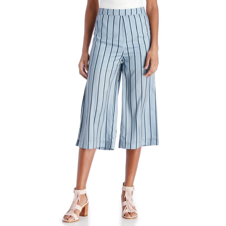 J.o.a. J.o.a. Wide Leg Pants With Side Slit - Blue Stripe-xs
