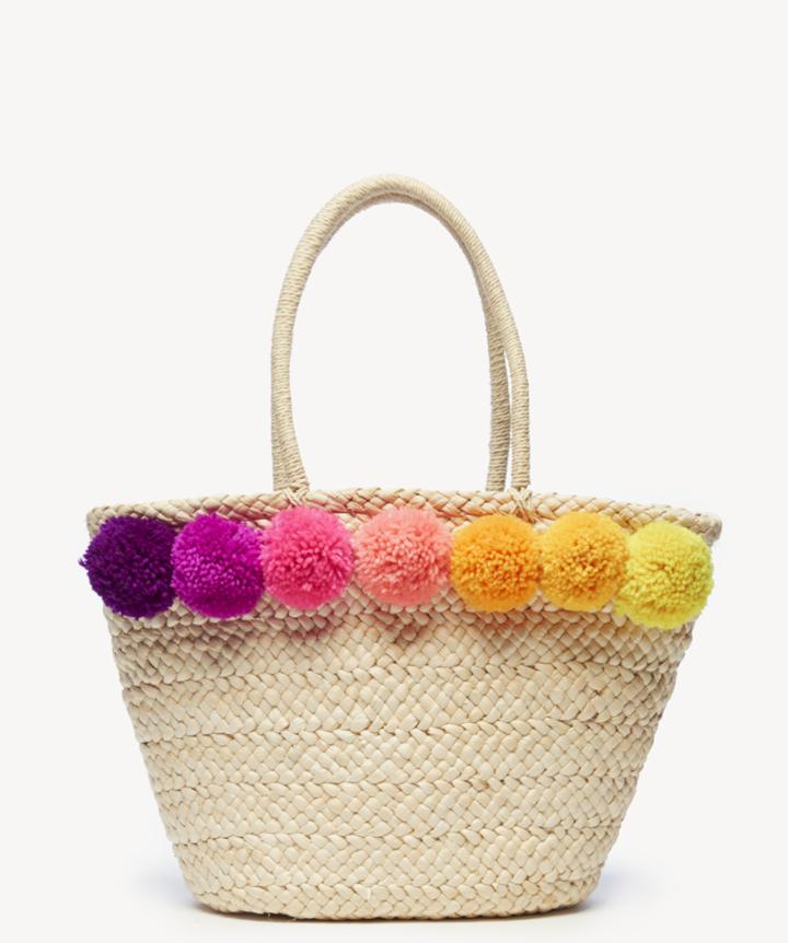 Sole Society Sole Society Klynn Tote Straw Tote W/ Poms - Natural-one Size