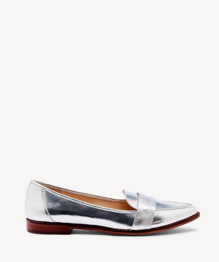 Sole Society Sole Society Edie Smoking Slippers Flats Silver Size 5.5 Leather Suede