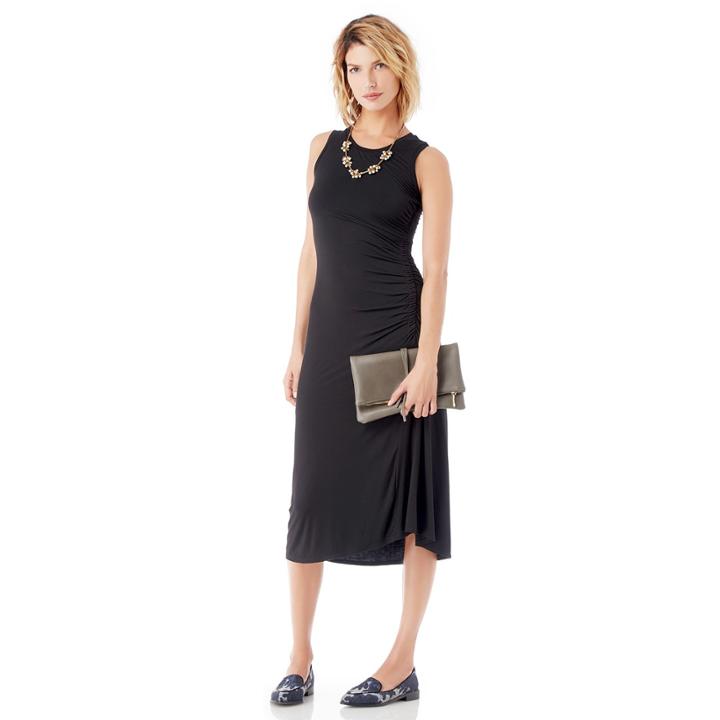 Heather Heather Asymmetrical Shirred Midi Tank Dress - Black