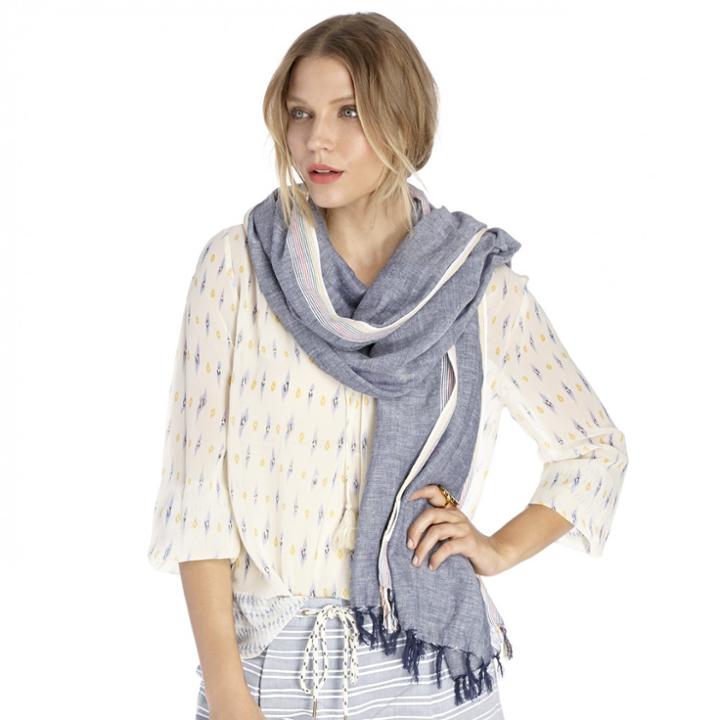 Sole Society Sole Society Chambray Scarf W/ Stripe Trim - Chambray