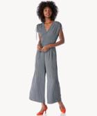 J.o.a. J.o.a. Women's Adjustable Shoulder Wide Leg Jumpsuit In Color: Navy Stripe Size Xs From Sole Society