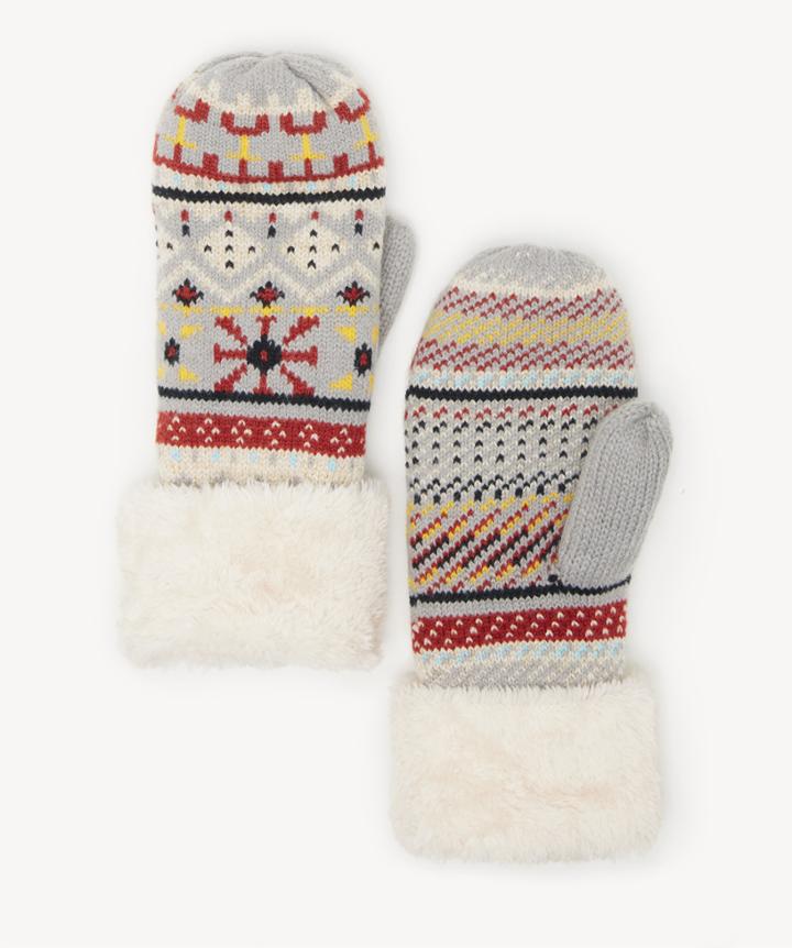 Sole Society Women's Nordic Pattern Mittens Grey One Size Acrylic From Sole Society