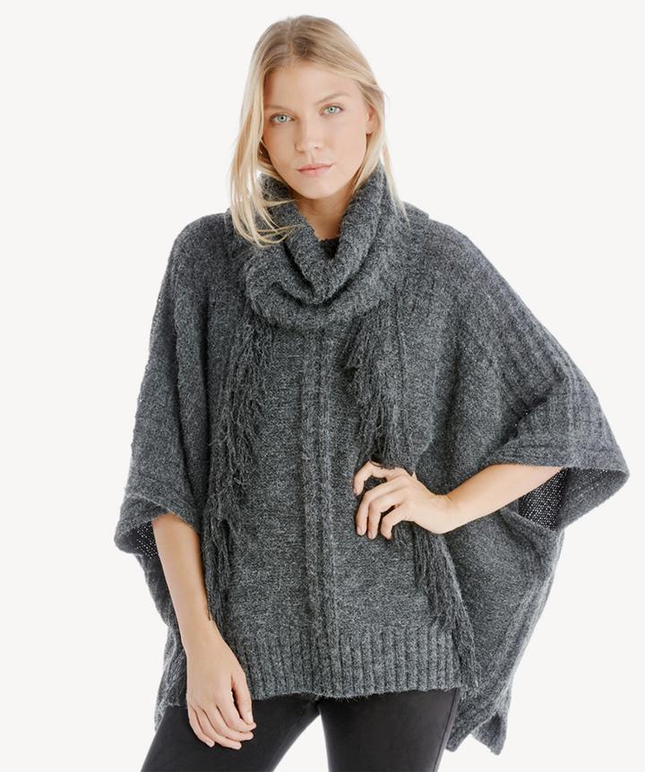 Sole Society Sole Society Fringe Turtleneck Poncho Charcoal One Size Os Acrylic Wool