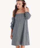 1. State 1. State Off Shoulder Volumnious Dress Gingham Size Extra Small Cotton Blend From Sole Society
