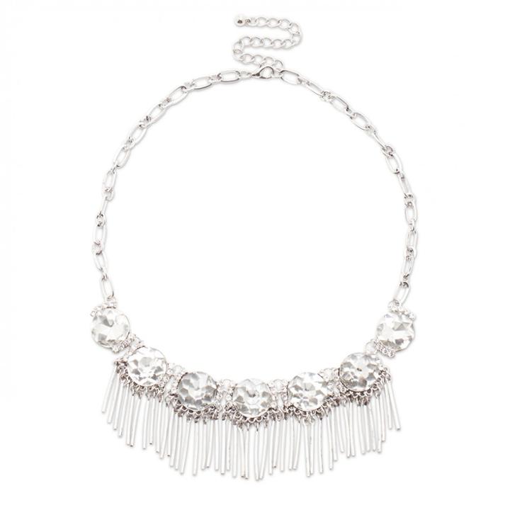 Sole Society Sole Society Crystal And Fringe Statement Necklace - Antique Silver-one Size