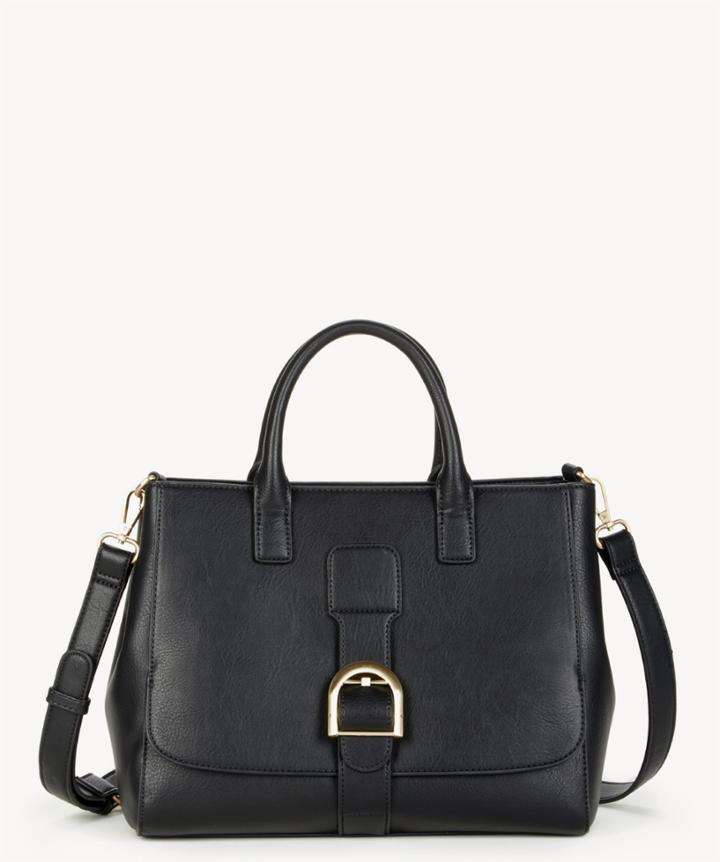 Sole Society Sole Society Zola Front Flap Satchel Bag Black Vegan Leather