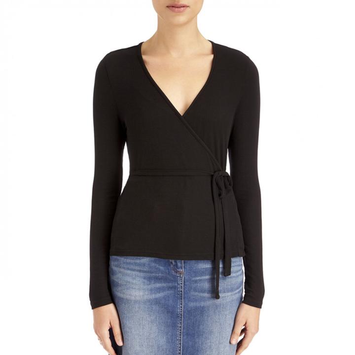 Stylesaint Stylesaint Eucalyptus Ribbed Wrap Top - Black-small