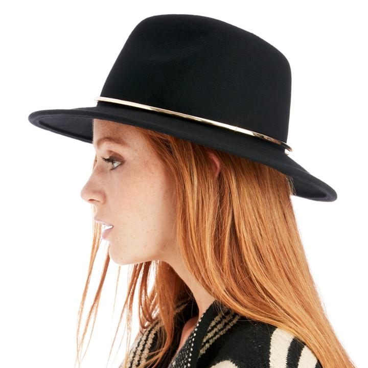 Sole Society Sole Society Wide Brim Hat W/ Metal Band - Navy