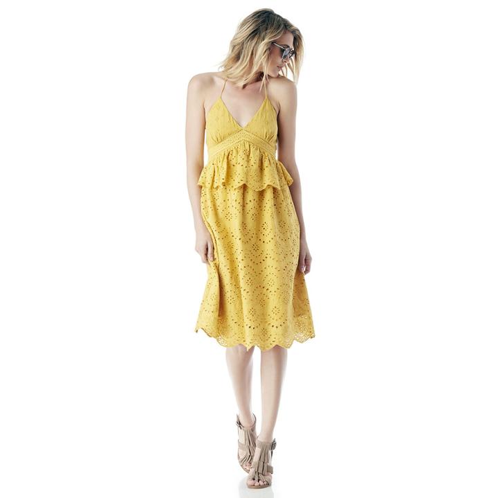 Moon River Moon River Peplum Sleeveless Dress - Mustard
