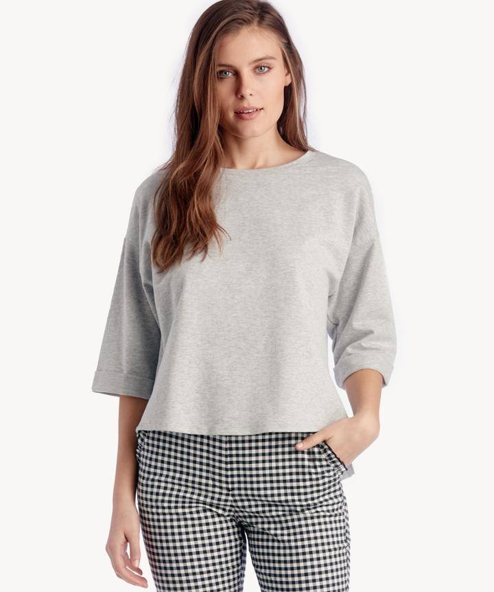 1. State 1. State S/s Tee W/ Pleated Poplin Back Grey Heather Size Small From Sole Society