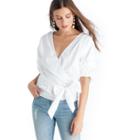 Vince Camuto Vince Camuto Bubble Sleeve Poplin Belted Wrap Shirt - White