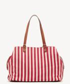 Sole Society Women's Millie Printed Over Tote Red White Stripe Faux Leather Woven Fabric From Sole Society