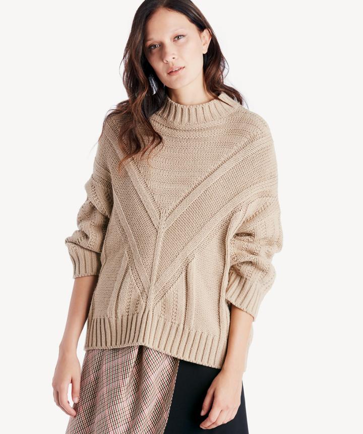 Moon River Moon River Women's Mock Neck Drop Shoulder Sweater In Color: Taupe Size Large From Sole Society