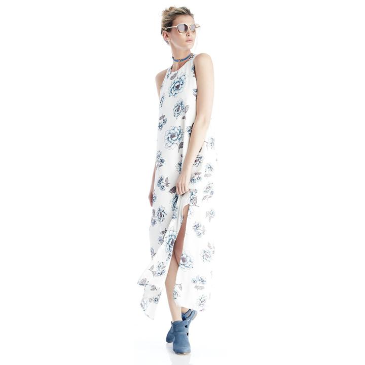 J.o.a. J.o.a. Sleeveless Floral Maxi Dress - Off White Multi