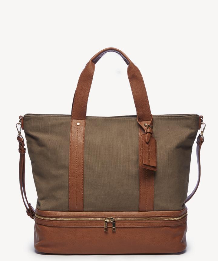 Sole Society Sole Society Dipia Tote Canvas Overnight Olive Vegan Leather Cotton