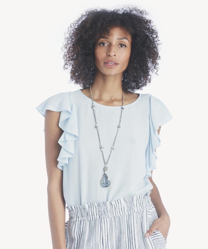 Vince Camuto Vince Camuto Ruffle Sleeve Crinkle Gauze Blouse Dew Blue Size Extra Small From Sole Society