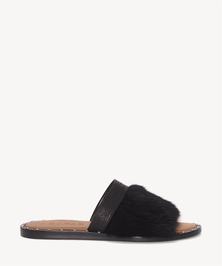 1. State 1. State Women's Carrisma Flat Sandals Black Size 6 Leather/rabbit Fur From Sole Society