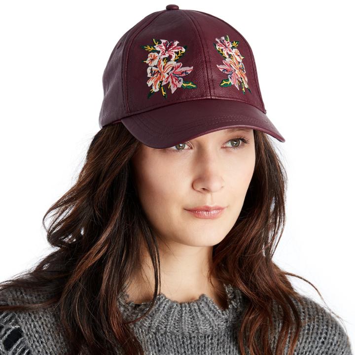Sole Society Sole Society Faux Leather Embroidery Baseball Cap - Wine