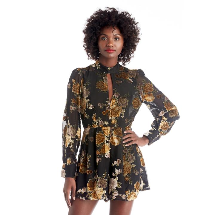 Astr Astr Rachel Romper - Black Mustard Floral