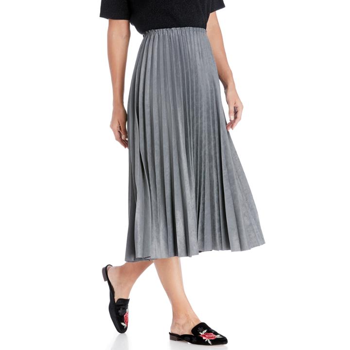 Moon River Moon River Pleated Suede Skirt - Grey-xs