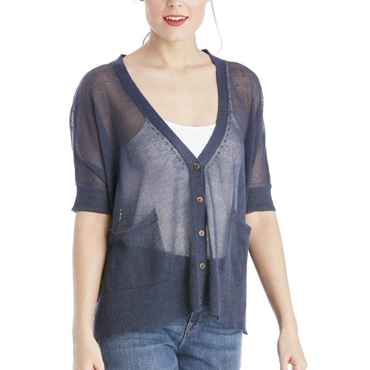 Sole Society Sole Society Sheer Cardigan With Pockets - Denim-one Size