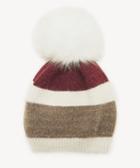 Sole Society Women's Colorblock Fuzzy Beanie Hat Withpom Burgundy One Size From Sole Society