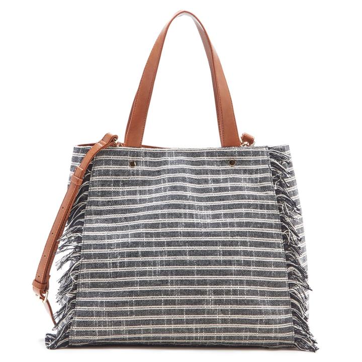Sole Society Sole Society Huxlee Fabric Tote W/ Fringe - Cream Black-one Size