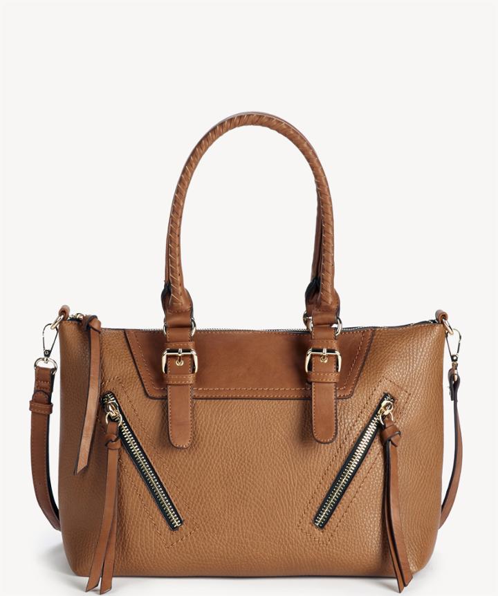 Sole Society Sole Society Girard Zippered Satchel With Braided Tassels Bag Cognac Faux Leather