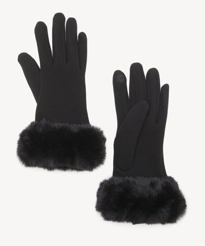 Sole Society Women's Solid Faux Fur Trimmed Gloves Black One Size Acrylic From Sole Society