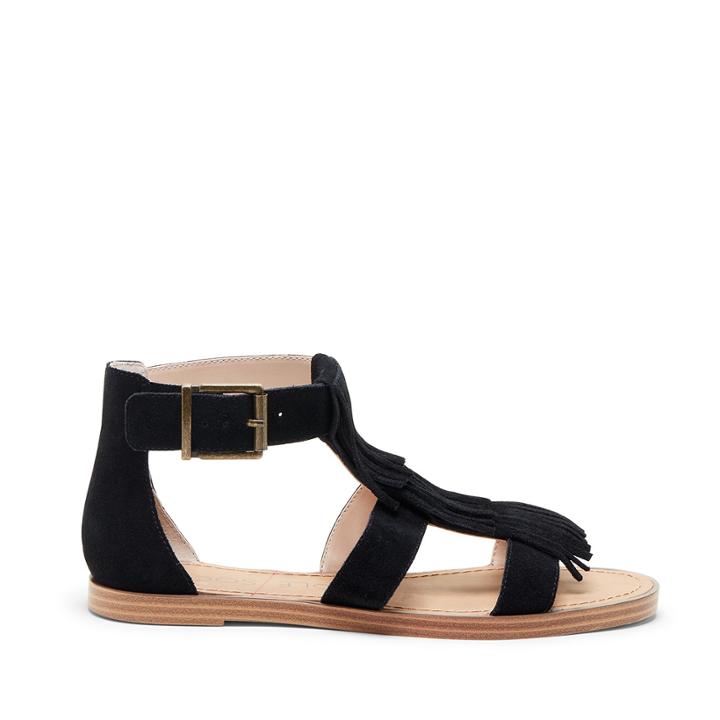 Sole Society Sole Society Fauna Fringe Flat Sandal - Black