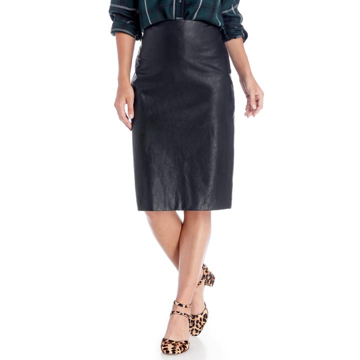 Cece Cece Vegan Leather Midi Pencil Skirt - Rich Black-0