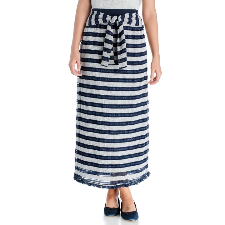 Moon River Moon River Contrast Waist Band Knit Skirt - Navy/ivory