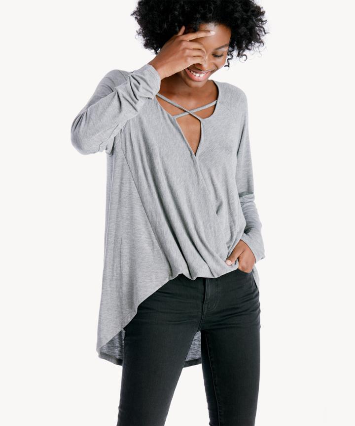 Heather Heather Ls Criss Cross Top