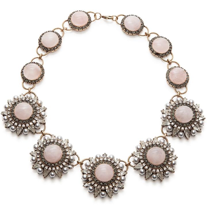 Sole Society Sole Society Pearl And Stone Deco Statement Necklace - Antique Gold