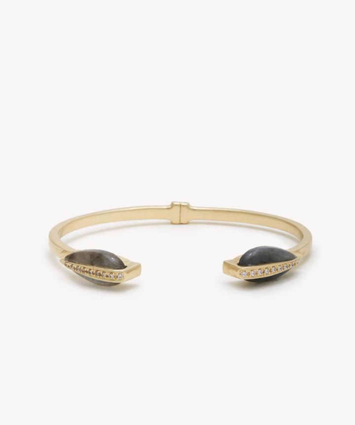 Sole Society Women's Tension Hinge Bangle Bracelet 12k Soft Polish Gold/crystal/labradorite One Size From Sole Society