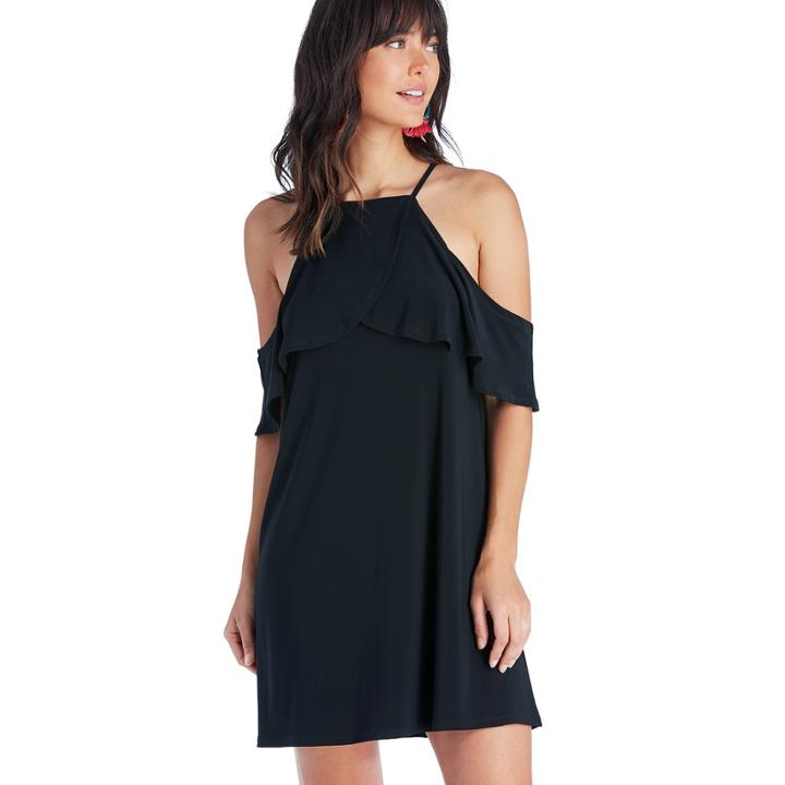 1. State 1. State High Neck Overlap Cold Shoulder Dress - Rich Black-xs