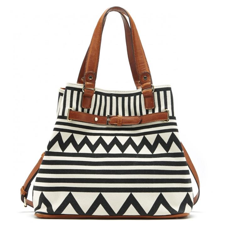 Sole Society Sole Society Nina Tribal Medium Tote - Black White-one Size
