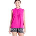 Cece Cece Pleat Front Collared Blouse - Hot Magenta