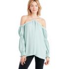 1. State 1. State High Neck Blouse W/ Smocked Sleeves - Mint Leaf