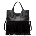 Sole Society Sole Society Sonora Foldover Tote W/genuine Suede Fringe - Black