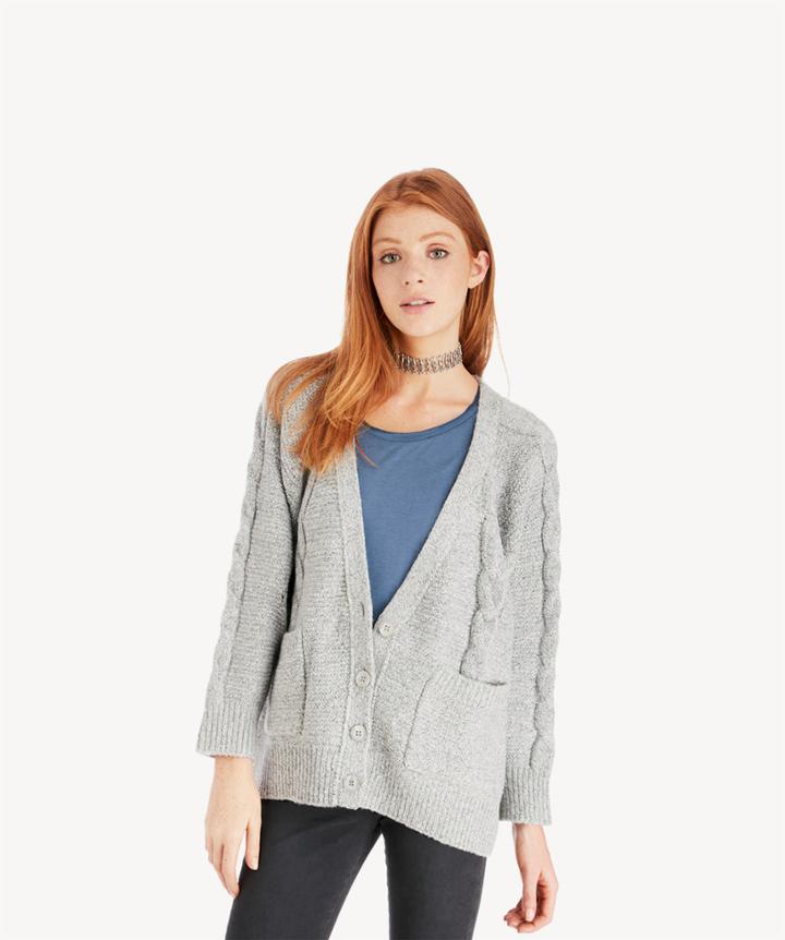 Sole Society Sole Society Cable Knit Cardigan Grey One Size Os Acrylic Wool