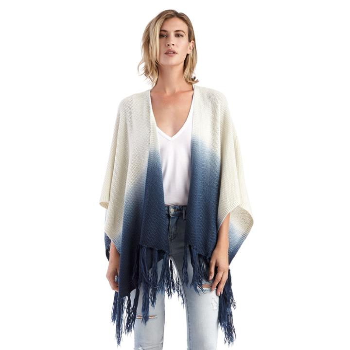 Sole Society Sole Society Dip Dyed Poncho W/ Fringe - Navy-one Size