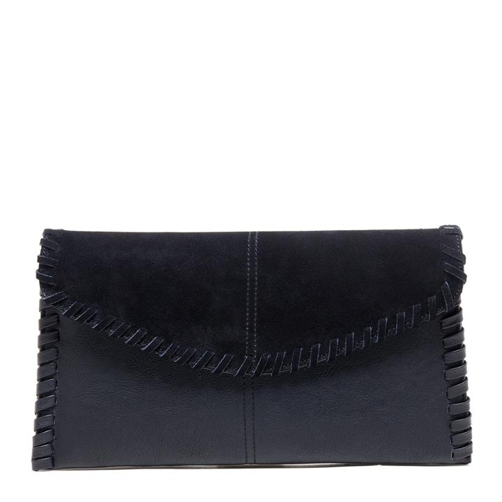 Sole Society Sole Society Waverly Suede Whipstitch Clutch - Black