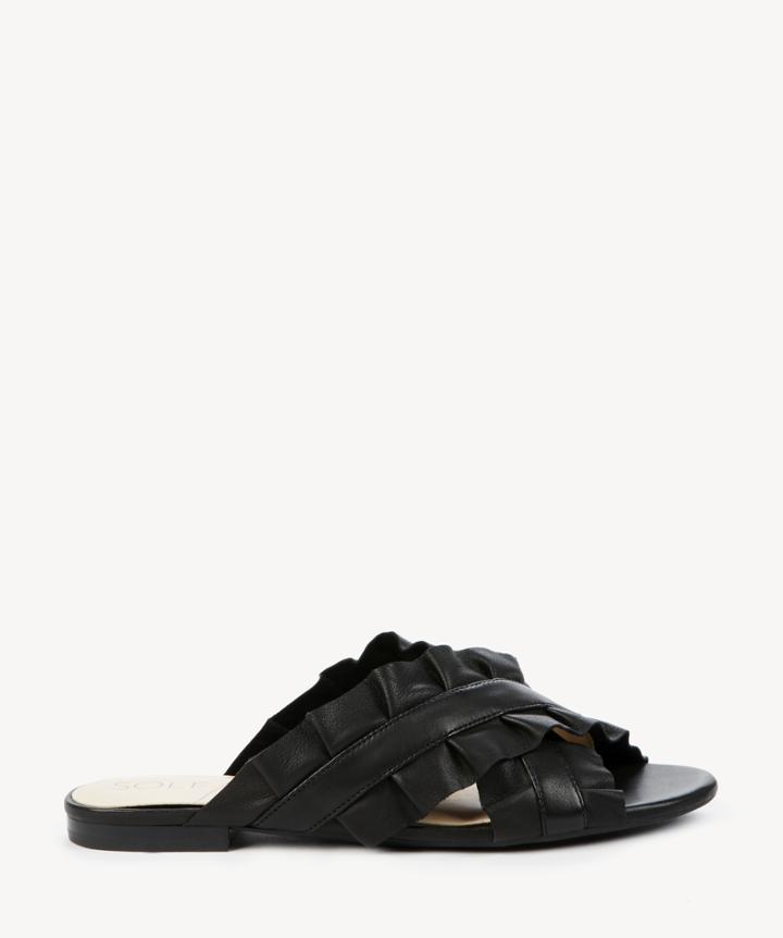Sole Society Sole Society Mandi Criss Cross Ruffle Slides Black Size 5 Leather