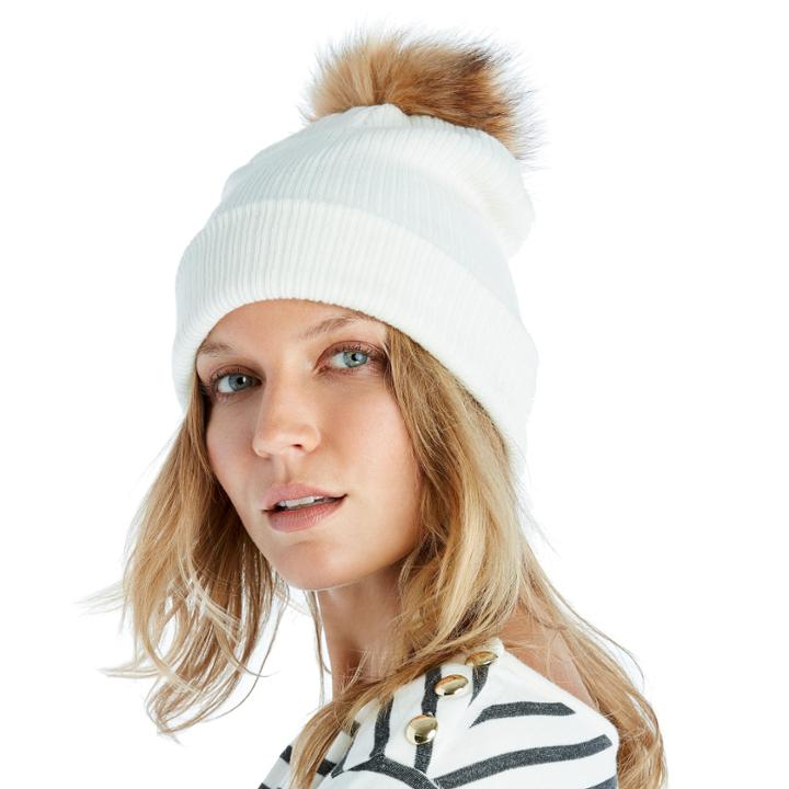 Sole Society Sole Society Ribbed Beanie W/ Pom Detail - Natural