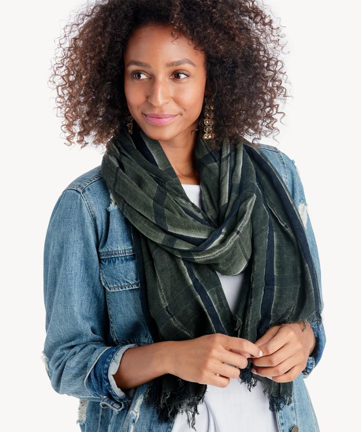 Sole Society Sole Society Window Pane Scarf Navy Combo One Size Cotton Polyester