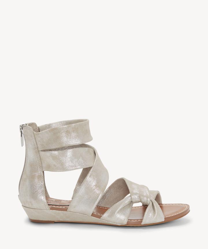 Vince Camuto Vince Camuto Women's Seevina Strappy Low Wedges Sandals Sandy Silver Size 5 Leather From Sole Society