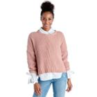 Moon River Moon River Chunky Drop Sleeve Sweater - Pink-xs