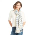 Sole Society Sole Society Woven Stripe Scarf With Fringe - Blue Cream